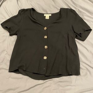Black shirt sleeve button up blouse